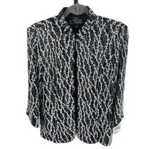 New Alex Evenings Women's Size Large Black White Twinset 2 Piece‎ Jacket Top Set